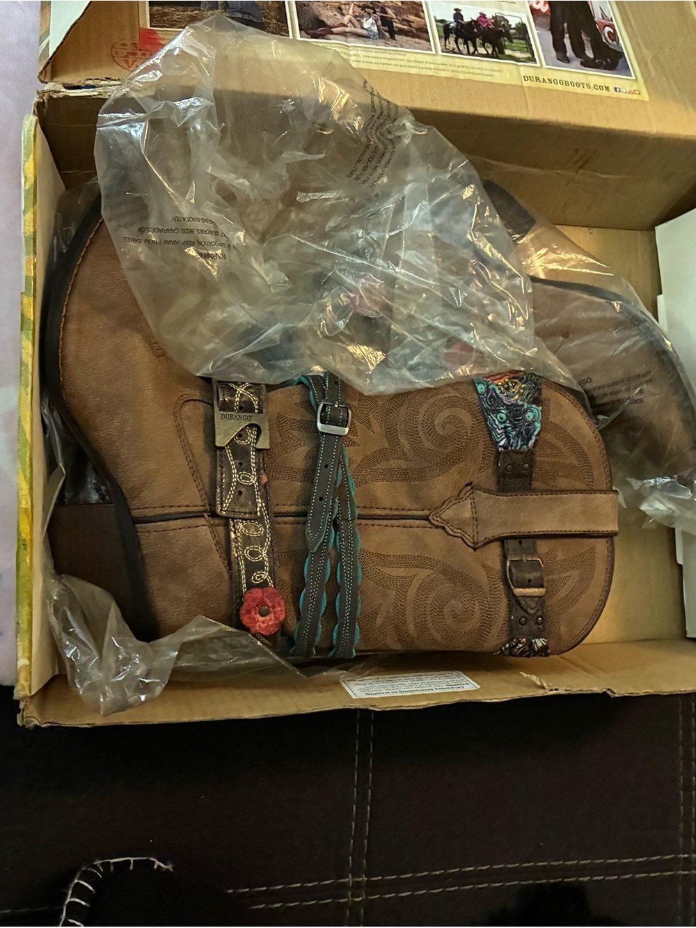 Durango Brown Embroidered Heeled Boots with Turquoise Accents